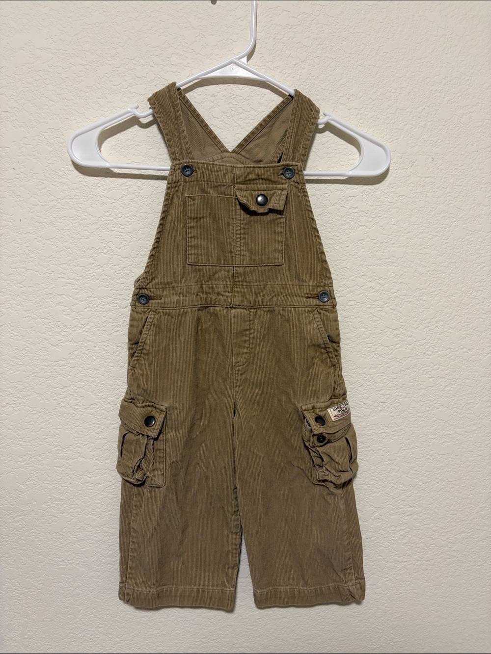 Polo Ralph Lauren Vintage Tan Corduroy Cargo Overalls Size 24 Months 100% Cotton